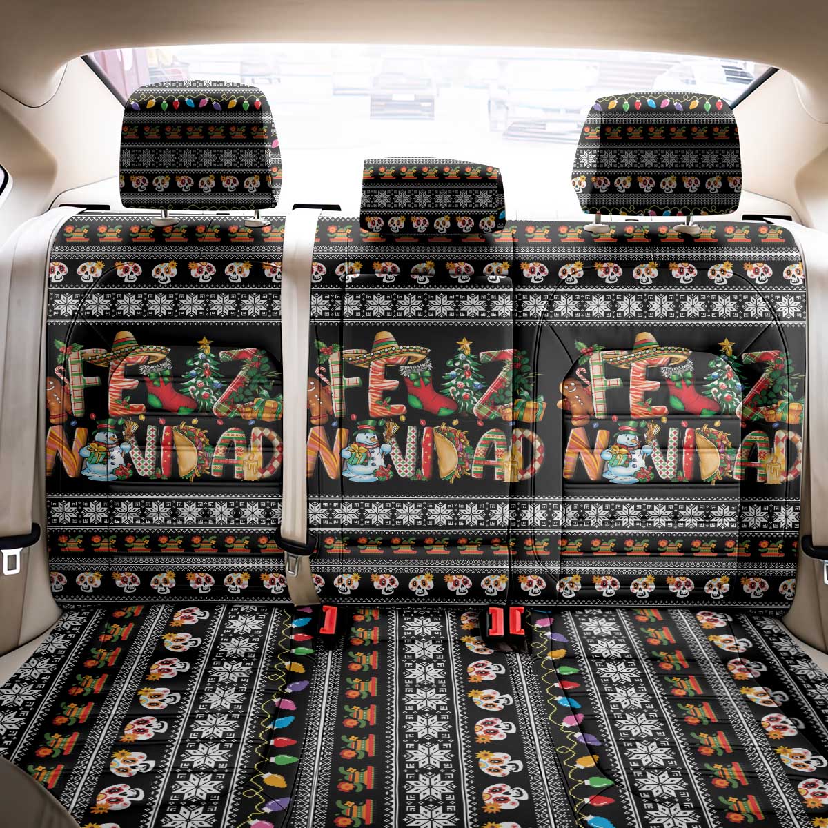 Mexican Sumbrero and Snowman Christmas Back Car Seat Cover Feliz Navidad Mexico - Wonder Print Shop