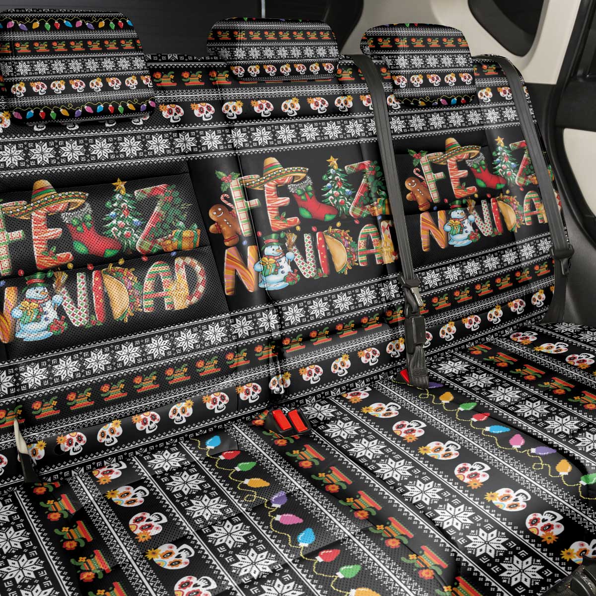 Mexican Sumbrero and Snowman Christmas Back Car Seat Cover Feliz Navidad Mexico - Wonder Print Shop