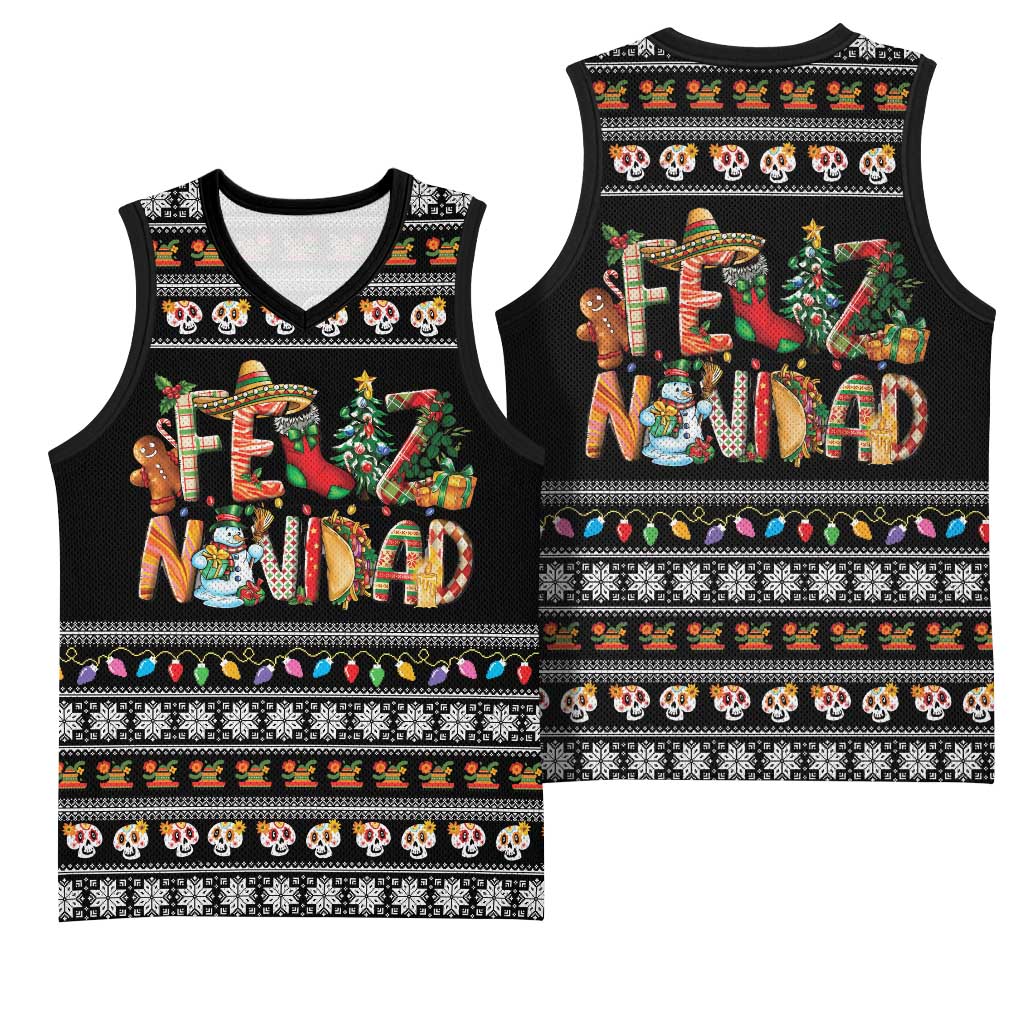 Mexican Sumbrero and Snowman Christmas Basketball Jersey Feliz Navidad Mexico - Wonder Print Shop