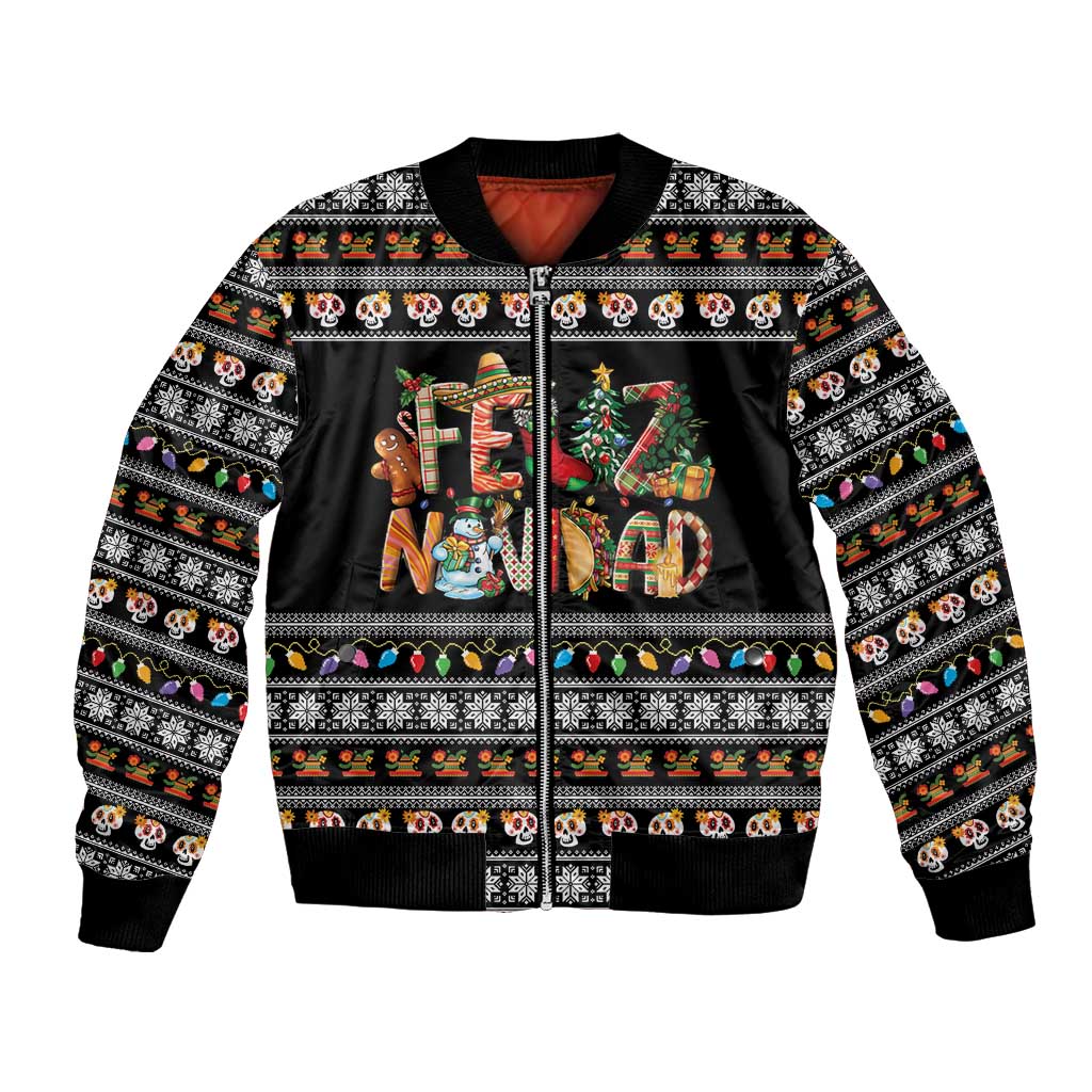 Mexican Sumbrero and Snowman Christmas Bomber Jacket Feliz Navidad Mexico - Wonder Print Shop