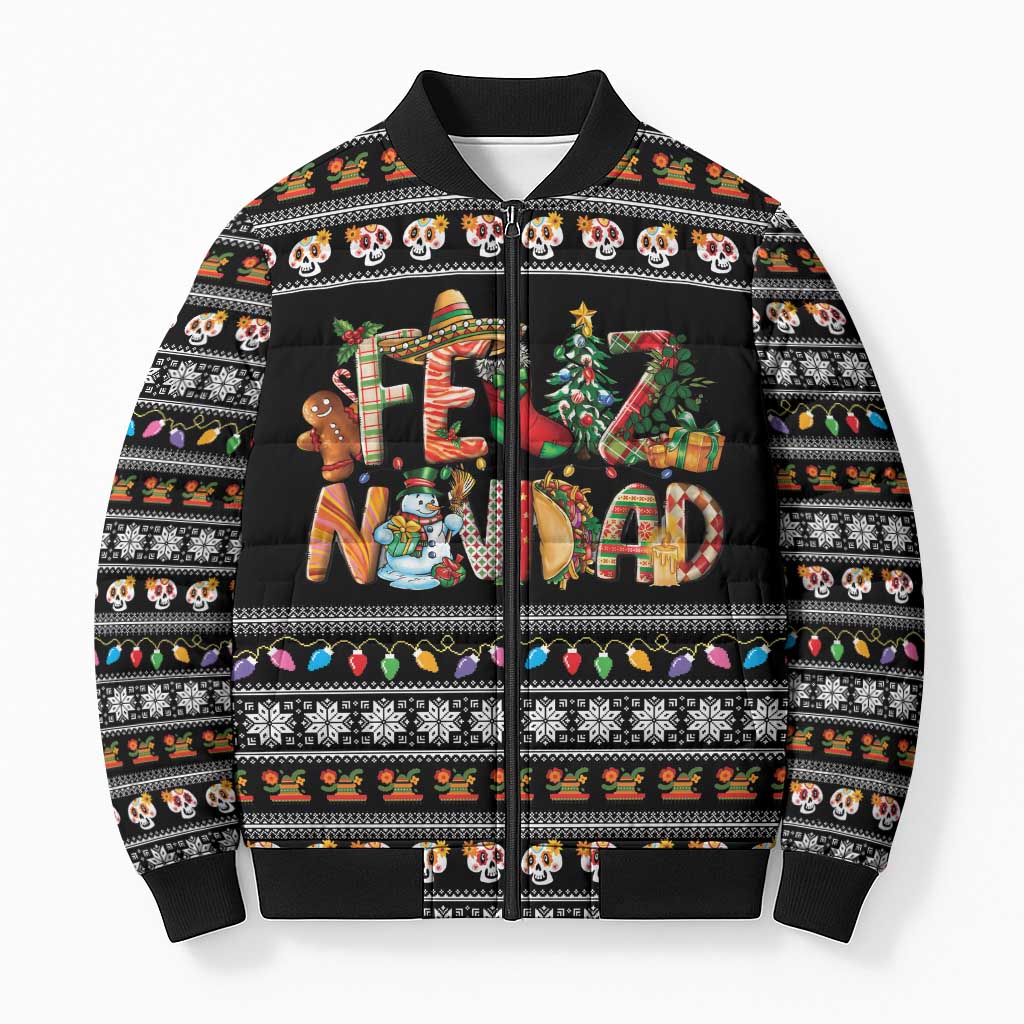 Mexican Sumbrero and Snowman Christmas Bomber Puffer Jacket Feliz Navidad Mexico - Wonder Print Shop