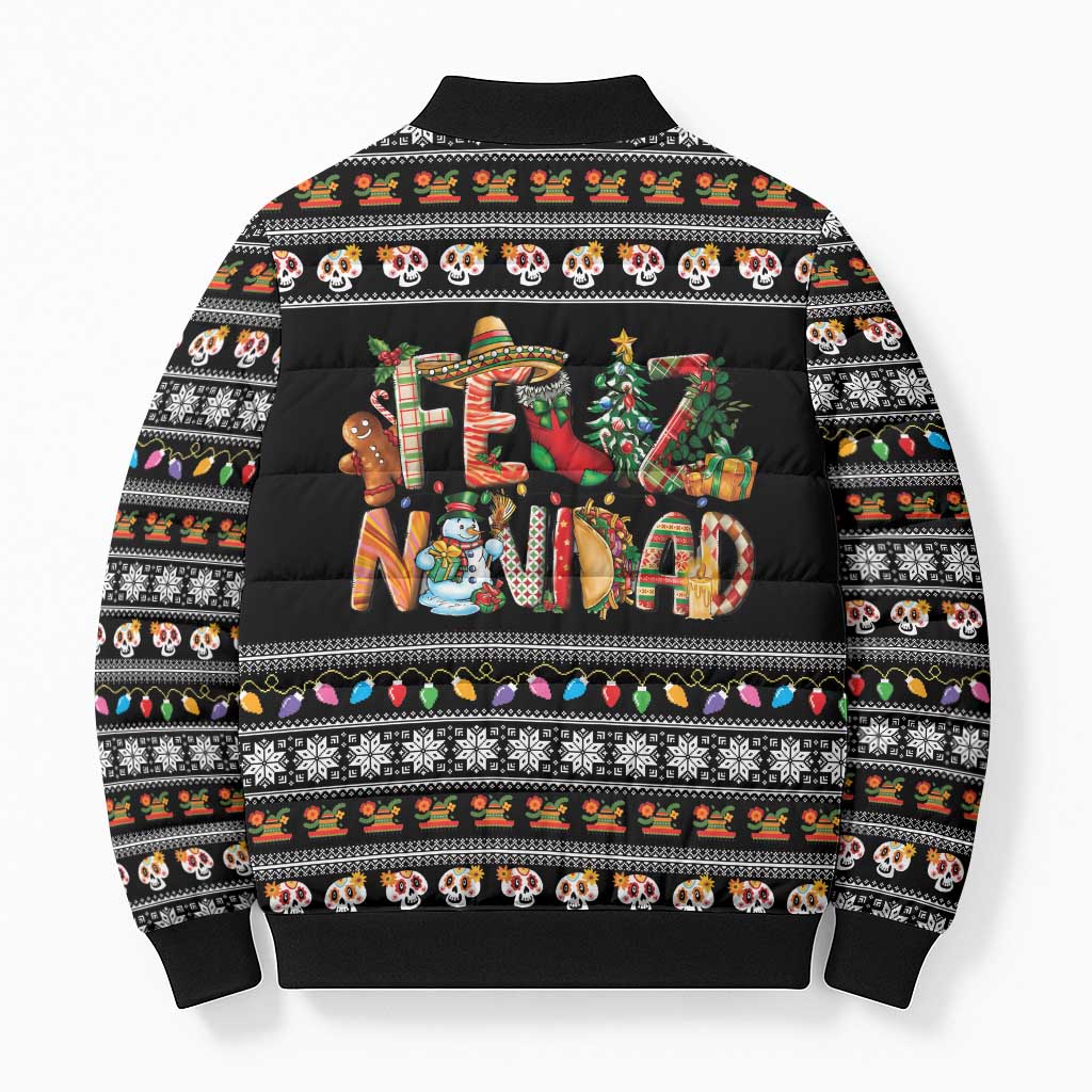Mexican Sumbrero and Snowman Christmas Bomber Puffer Jacket Feliz Navidad Mexico - Wonder Print Shop