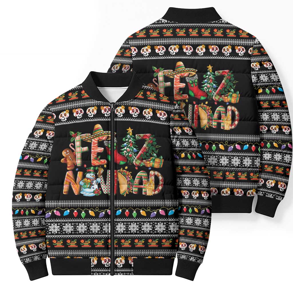 Mexican Sumbrero and Snowman Christmas Bomber Puffer Jacket Feliz Navidad Mexico - Wonder Print Shop