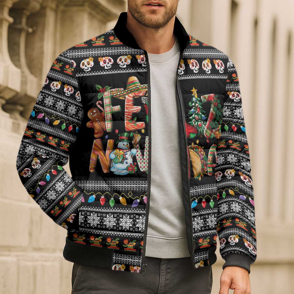 Mexican Sumbrero and Snowman Christmas Bomber Puffer Jacket Feliz Navidad Mexico - Wonder Print Shop