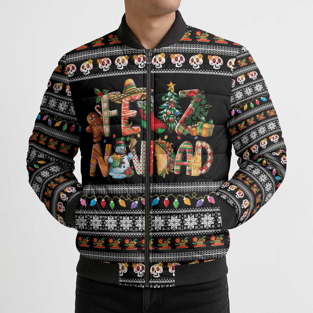 Mexican Sumbrero and Snowman Christmas Bomber Puffer Jacket Feliz Navidad Mexico - Wonder Print Shop