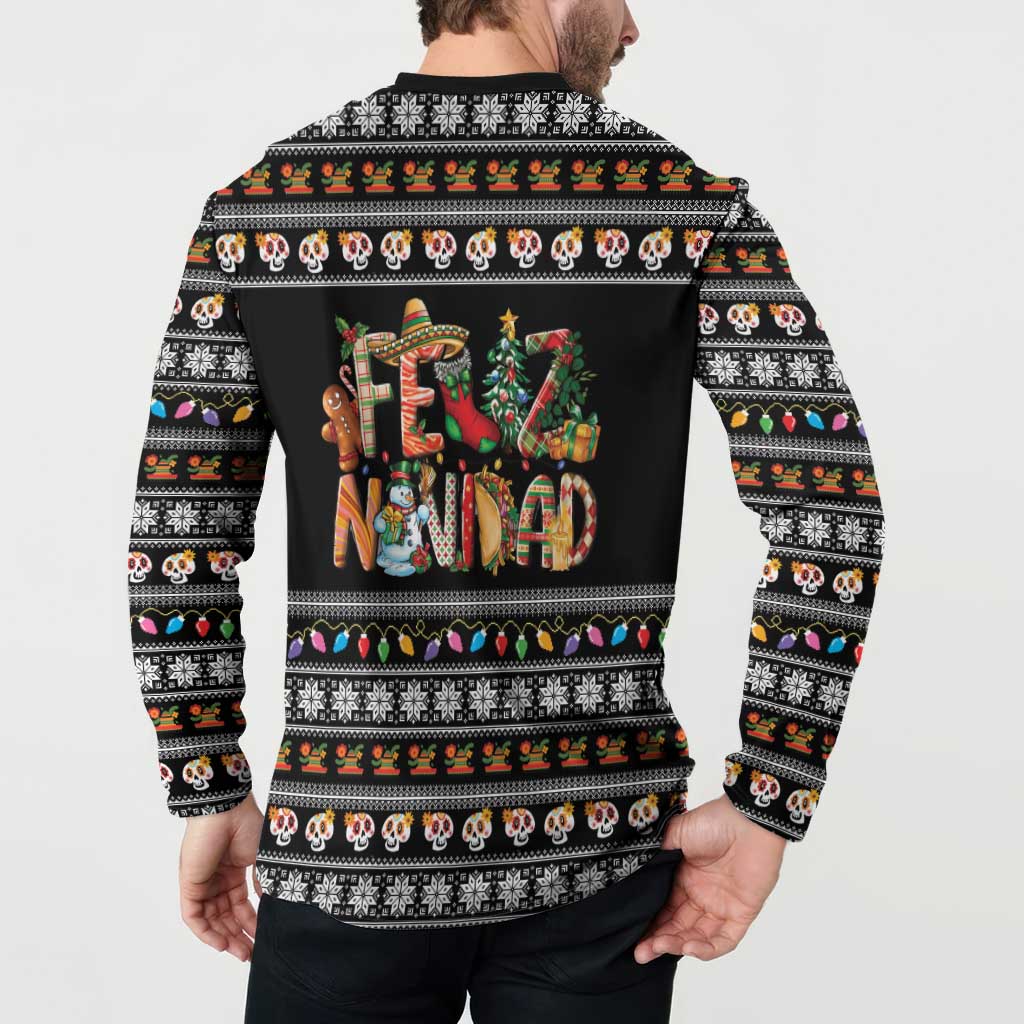 Mexican Sumbrero and Snowman Christmas Button Sweatshirt Feliz Navidad Mexico - Wonder Print Shop