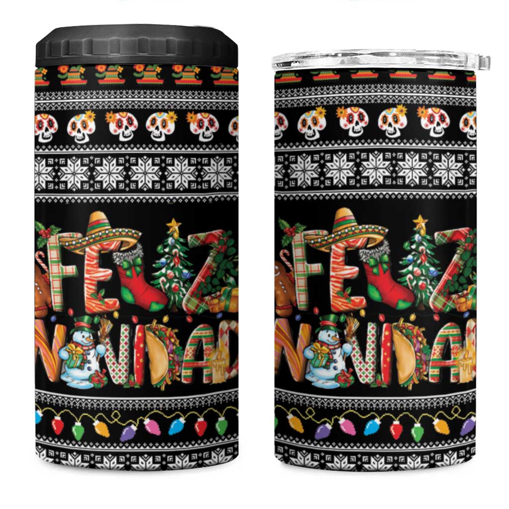 Mexican Sumbrero and Snowman Christmas 4 in 1 Can Cooler Tumbler Feliz Navidad Mexico - Wonder Print Shop