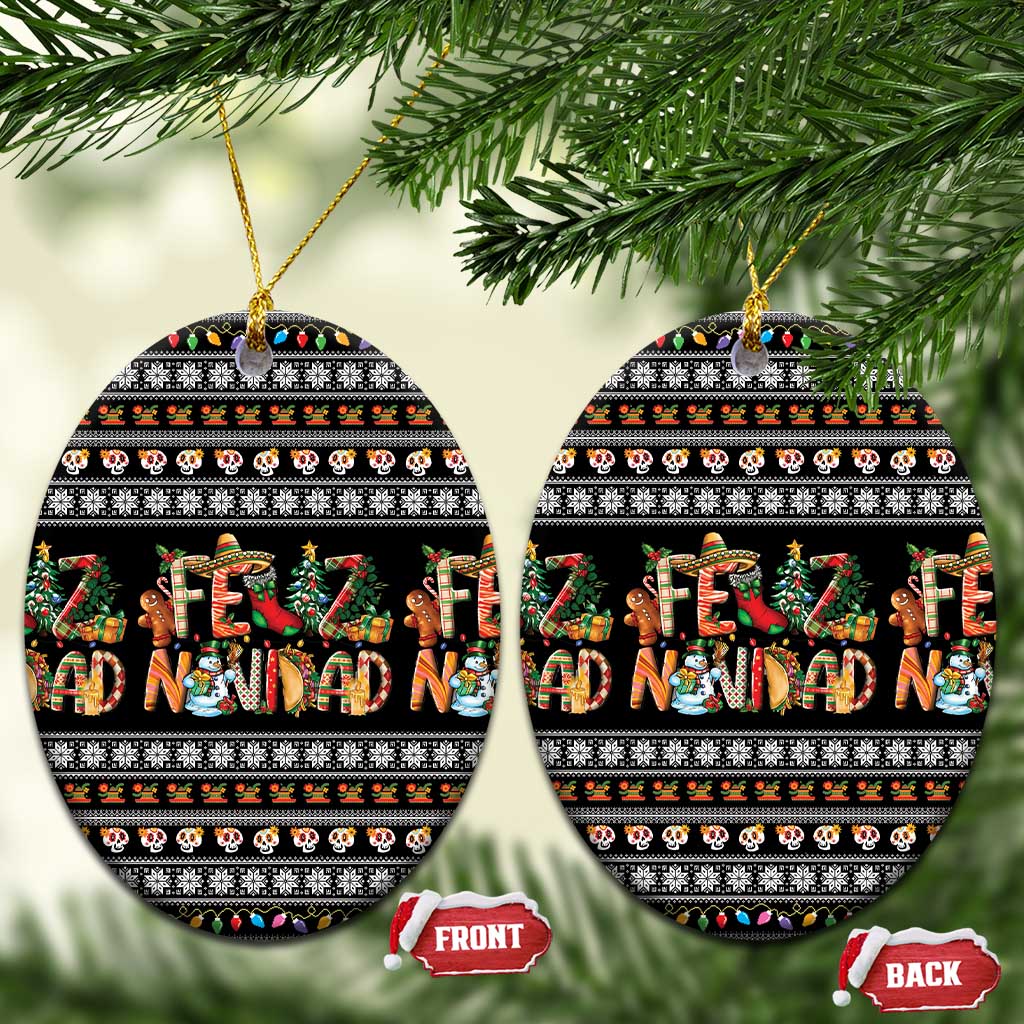 Mexican Sumbrero and Snowman Christmas Ceramic Ornament Feliz Navidad Mexico - Wonder Print Shop