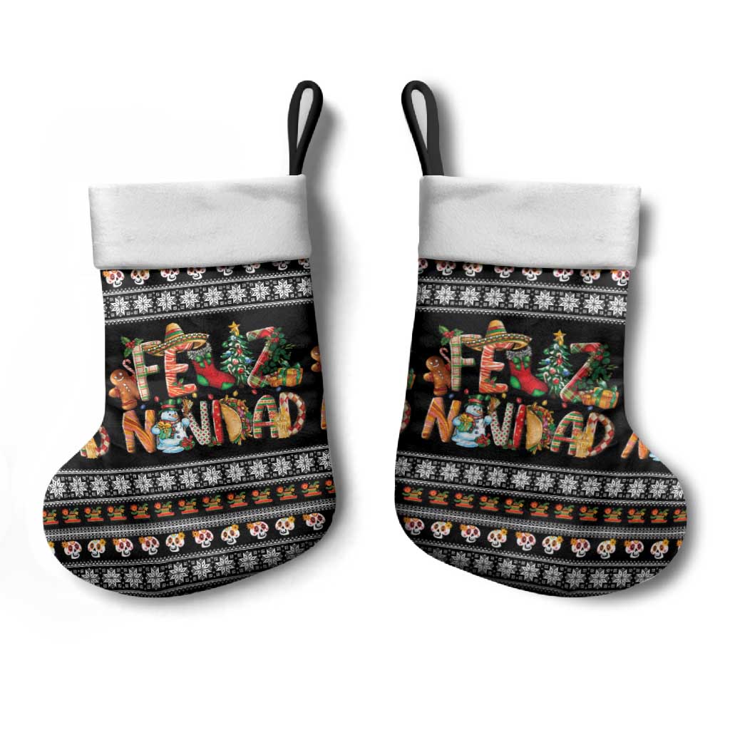 Mexican Sumbrero and Snowman Christmas Stocking Feliz Navidad Mexico - Wonder Print Shop