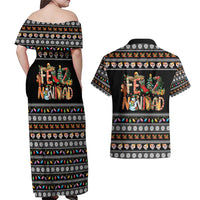 Mexican Sumbrero and Snowman Christmas Couples Matching Off Shoulder Maxi Dress and Hawaiian Shirt Feliz Navidad Mexico - Wonder Print Shop