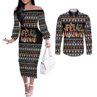 Mexican Sumbrero and Snowman Christmas Couples Matching Off The Shoulder Long Sleeve Dress and Long Sleeve Button Shirt Feliz Navidad Mexico - Wonder Print Shop