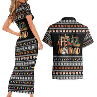 Mexican Sumbrero and Snowman Christmas Couples Matching Short Sleeve Bodycon Dress and Hawaiian Shirt Feliz Navidad Mexico - Wonder Print Shop