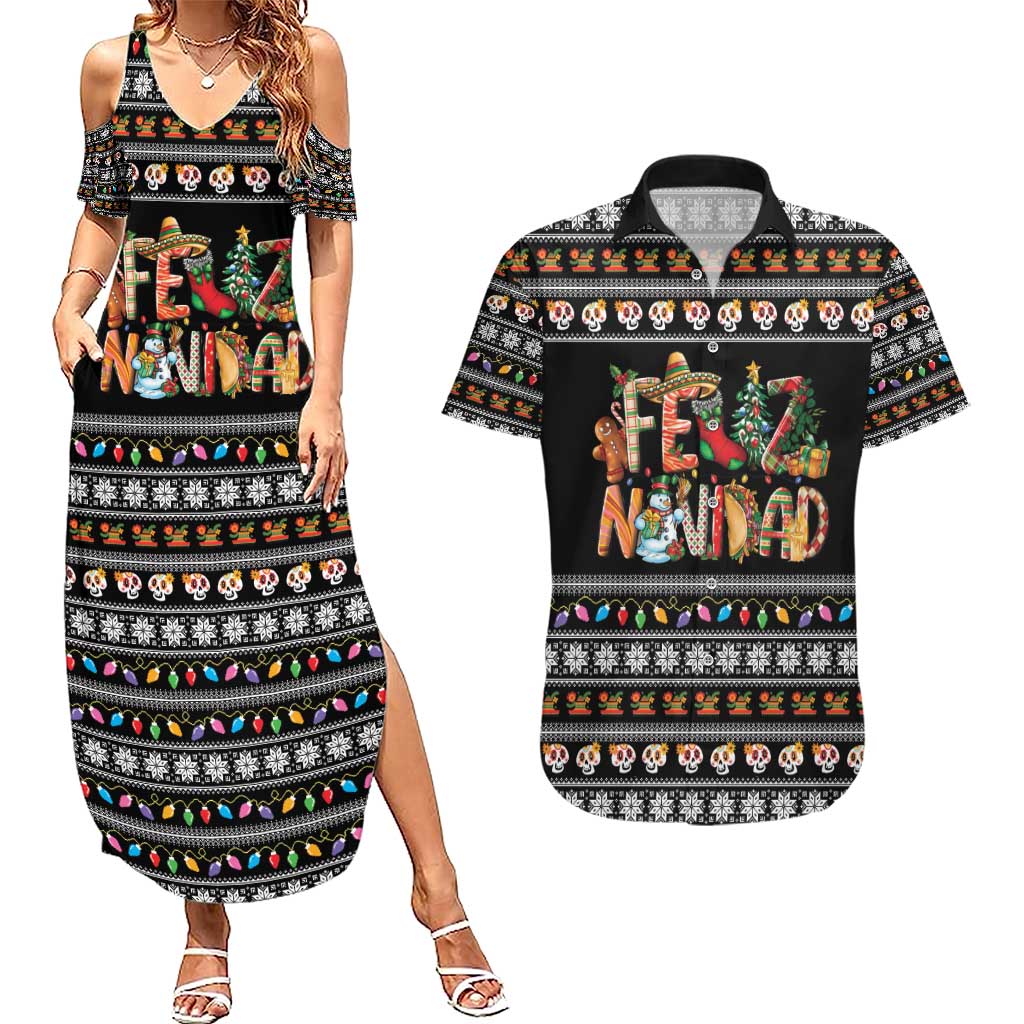Mexican Sumbrero and Snowman Christmas Couples Matching Summer Maxi Dress and Hawaiian Shirt Feliz Navidad Mexico - Wonder Print Shop