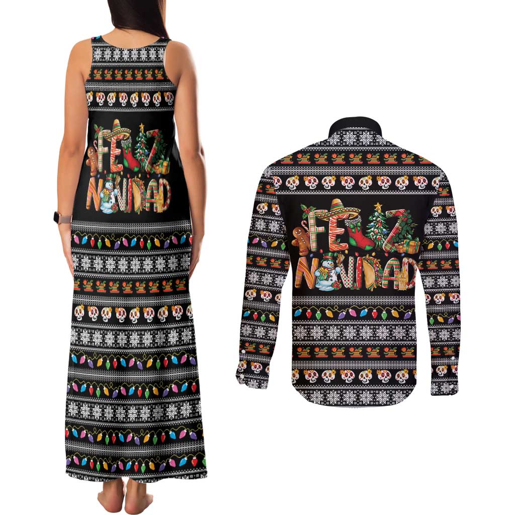 Mexican Sumbrero and Snowman Christmas Couples Matching Tank Maxi Dress and Long Sleeve Button Shirt Feliz Navidad Mexico - Wonder Print Shop
