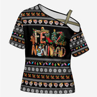 Mexican Sumbrero and Snowman Christmas Cross Shoulder Shirt Feliz Navidad Mexico - Wonder Print Shop