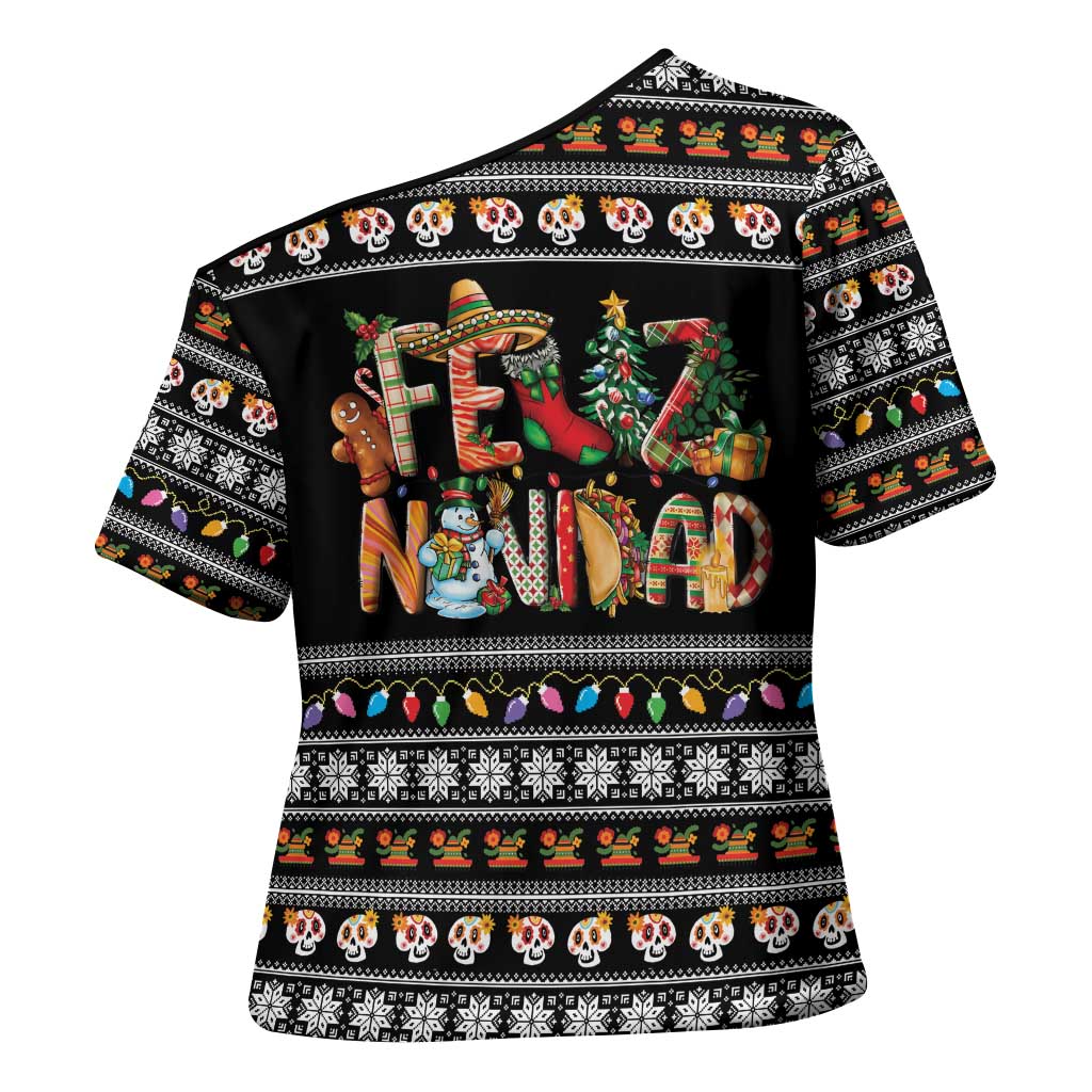 Mexican Sumbrero and Snowman Christmas Cross Shoulder Shirt Feliz Navidad Mexico - Wonder Print Shop