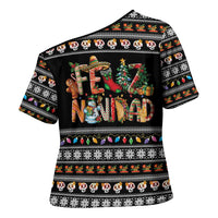 Mexican Sumbrero and Snowman Christmas Cross Shoulder Shirt Feliz Navidad Mexico - Wonder Print Shop