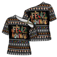 Mexican Sumbrero and Snowman Christmas Cross Shoulder Shirt Feliz Navidad Mexico - Wonder Print Shop