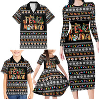 Mexican Sumbrero and Snowman Christmas Family Matching Long Sleeve Bodycon Dress and Hawaiian Shirt Feliz Navidad Mexico - Wonder Print Shop