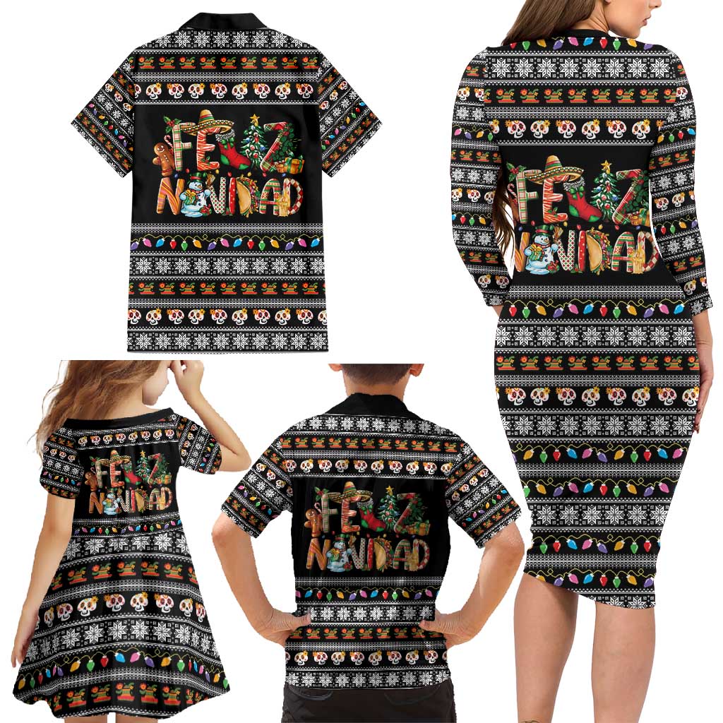 Mexican Sumbrero and Snowman Christmas Family Matching Long Sleeve Bodycon Dress and Hawaiian Shirt Feliz Navidad Mexico - Wonder Print Shop