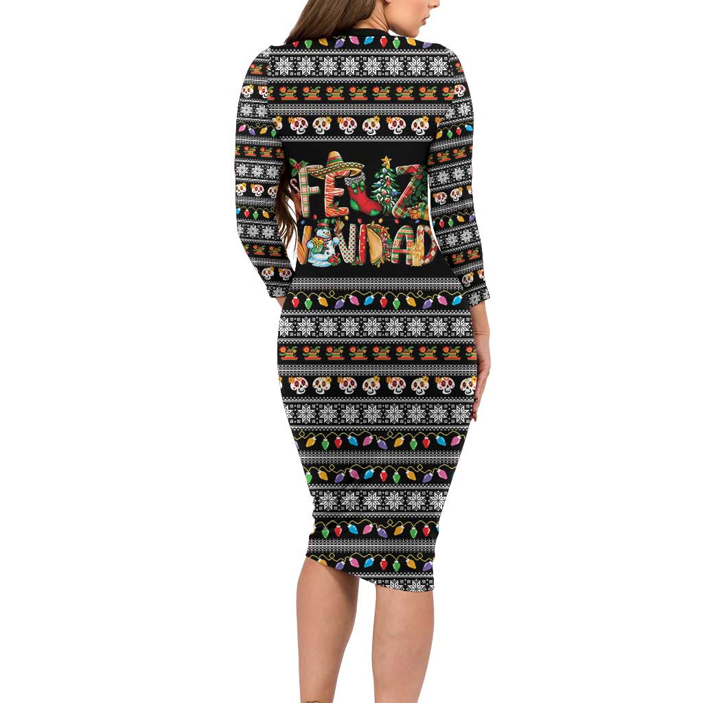 Mexican Sumbrero and Snowman Christmas Family Matching Long Sleeve Bodycon Dress and Hawaiian Shirt Feliz Navidad Mexico - Wonder Print Shop