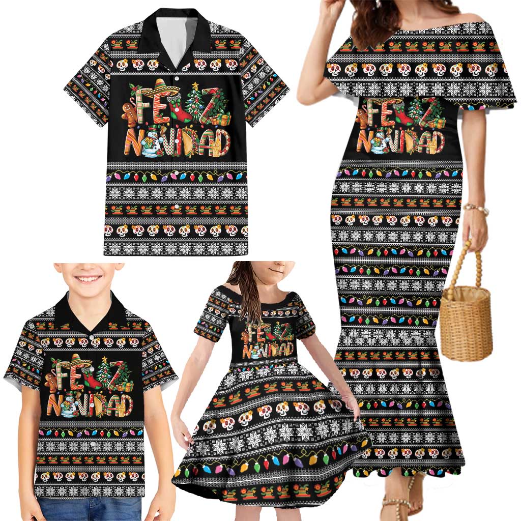 Mexican Sumbrero and Snowman Christmas Family Matching Mermaid Dress and Hawaiian Shirt Feliz Navidad Mexico - Wonder Print Shop