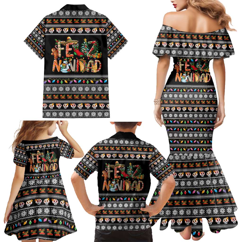 Mexican Sumbrero and Snowman Christmas Family Matching Mermaid Dress and Hawaiian Shirt Feliz Navidad Mexico - Wonder Print Shop