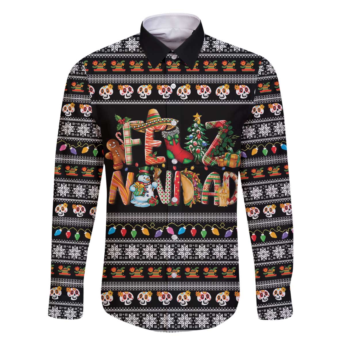 Mexican Sumbrero and Snowman Christmas Family Matching Off The Shoulder Long Sleeve Dress and Hawaiian Shirt Feliz Navidad Mexico - Wonder Print Shop