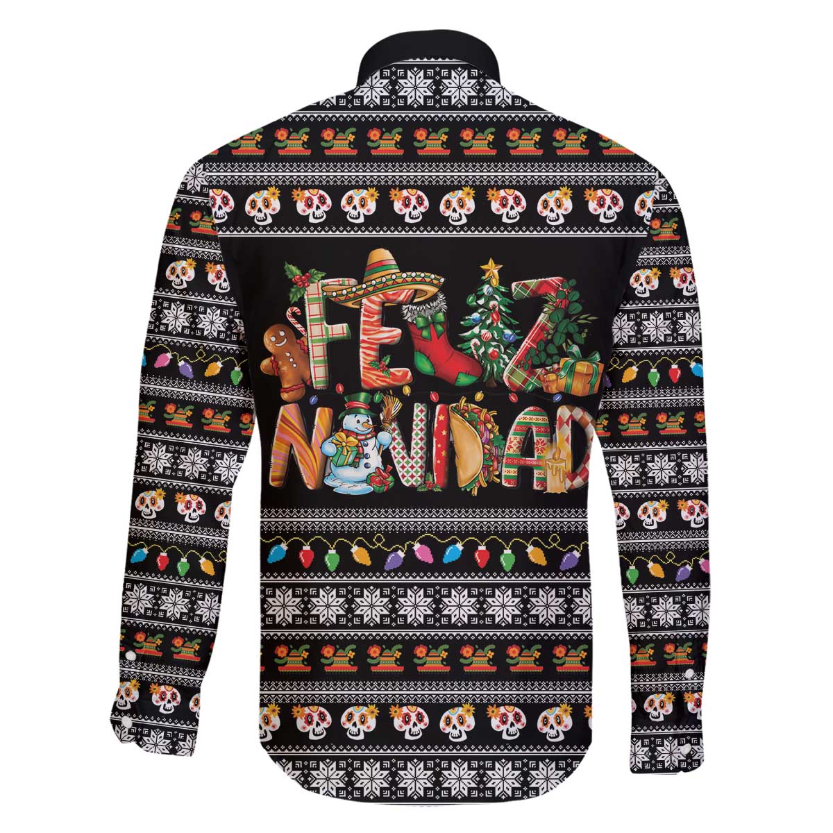 Mexican Sumbrero and Snowman Christmas Family Matching Off The Shoulder Long Sleeve Dress and Hawaiian Shirt Feliz Navidad Mexico - Wonder Print Shop