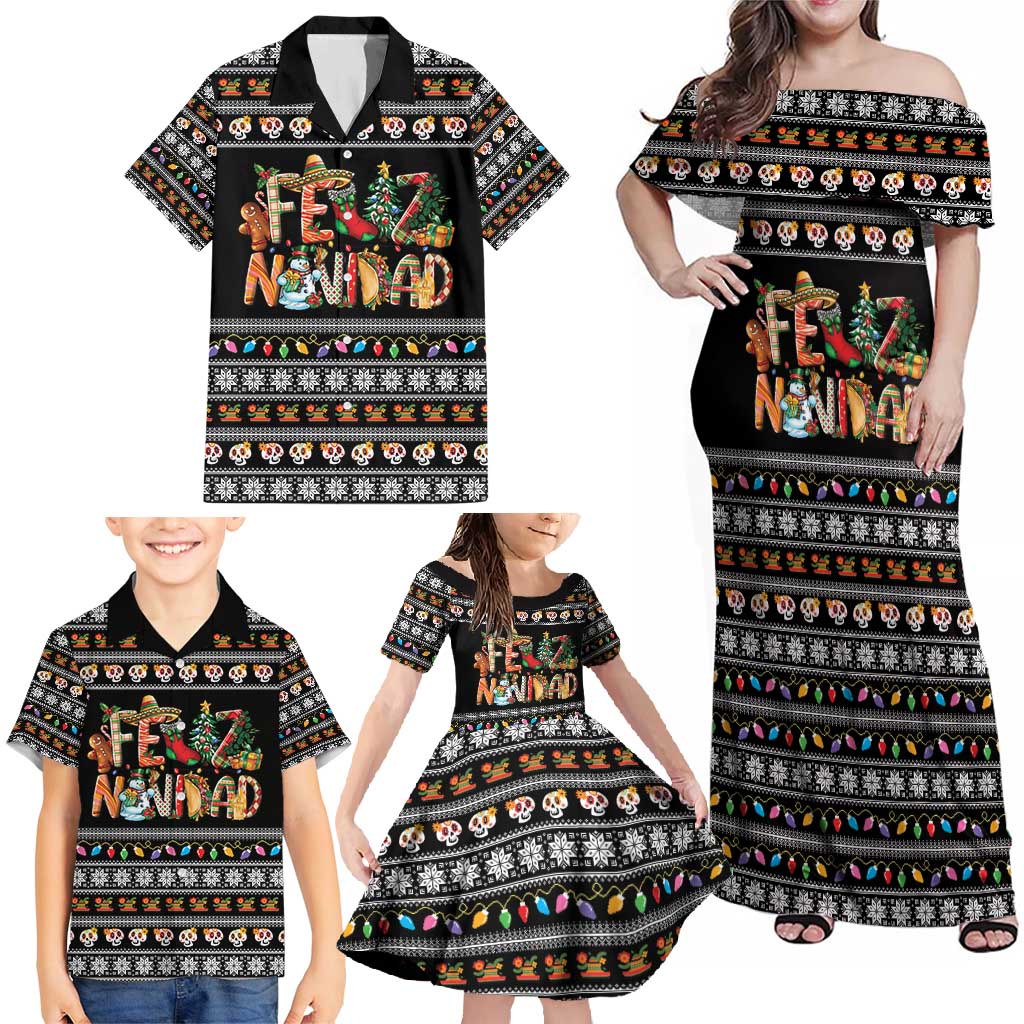 Mexican Sumbrero and Snowman Christmas Family Matching Off Shoulder Maxi Dress and Hawaiian Shirt Feliz Navidad Mexico - Wonder Print Shop
