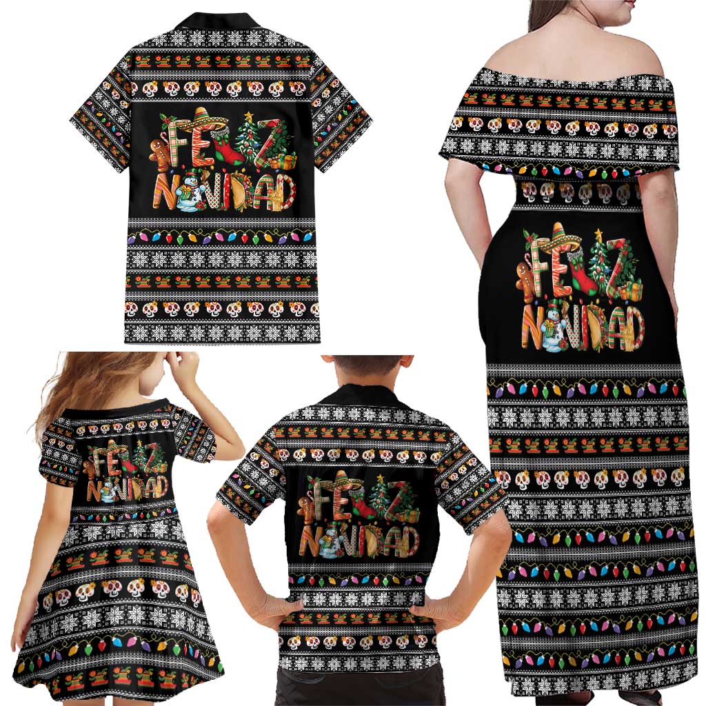 Mexican Sumbrero and Snowman Christmas Family Matching Off Shoulder Maxi Dress and Hawaiian Shirt Feliz Navidad Mexico - Wonder Print Shop