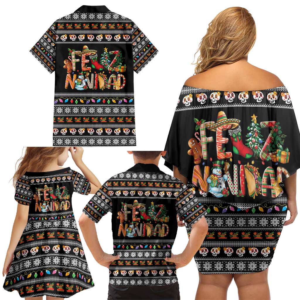 Mexican Sumbrero and Snowman Christmas Family Matching Off Shoulder Short Dress and Hawaiian Shirt Feliz Navidad Mexico - Wonder Print Shop