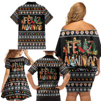 Mexican Sumbrero and Snowman Christmas Family Matching Off Shoulder Short Dress and Hawaiian Shirt Feliz Navidad Mexico - Wonder Print Shop