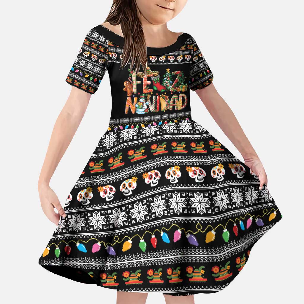 Mexican Sumbrero and Snowman Christmas Family Matching Short Sleeve Bodycon Dress and Hawaiian Shirt Feliz Navidad Mexico - Wonder Print Shop