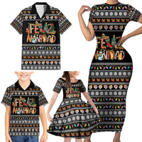 Mexican Sumbrero and Snowman Christmas Family Matching Short Sleeve Bodycon Dress and Hawaiian Shirt Feliz Navidad Mexico - Wonder Print Shop