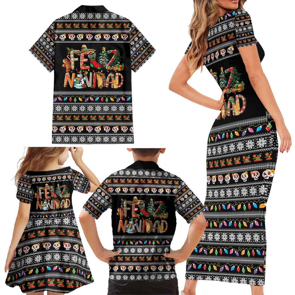 Mexican Sumbrero and Snowman Christmas Family Matching Short Sleeve Bodycon Dress and Hawaiian Shirt Feliz Navidad Mexico - Wonder Print Shop