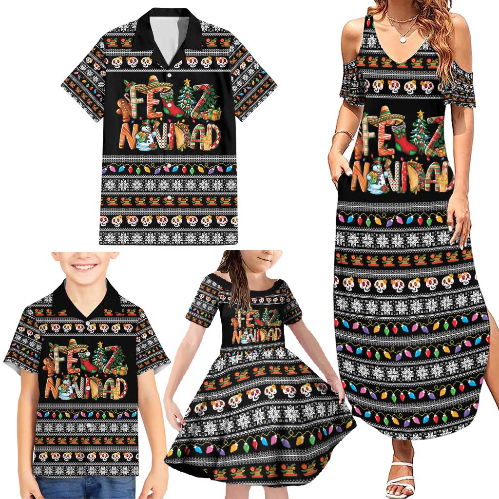 Mexican Sumbrero and Snowman Christmas Family Matching Summer Maxi Dress and Hawaiian Shirt Feliz Navidad Mexico - Wonder Print Shop