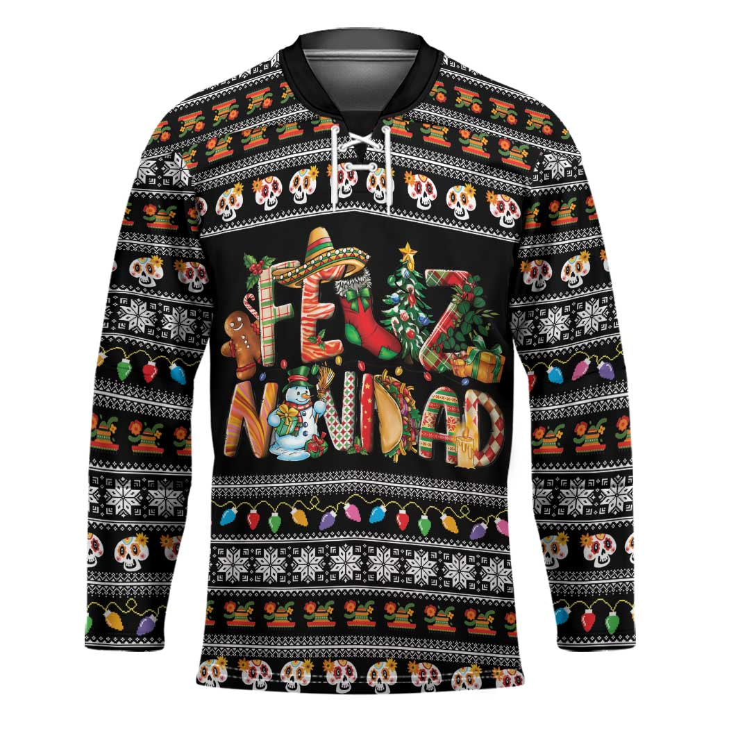 Mexican Sumbrero and Snowman Christmas Hockey Jersey Feliz Navidad Mexico - Wonder Print Shop