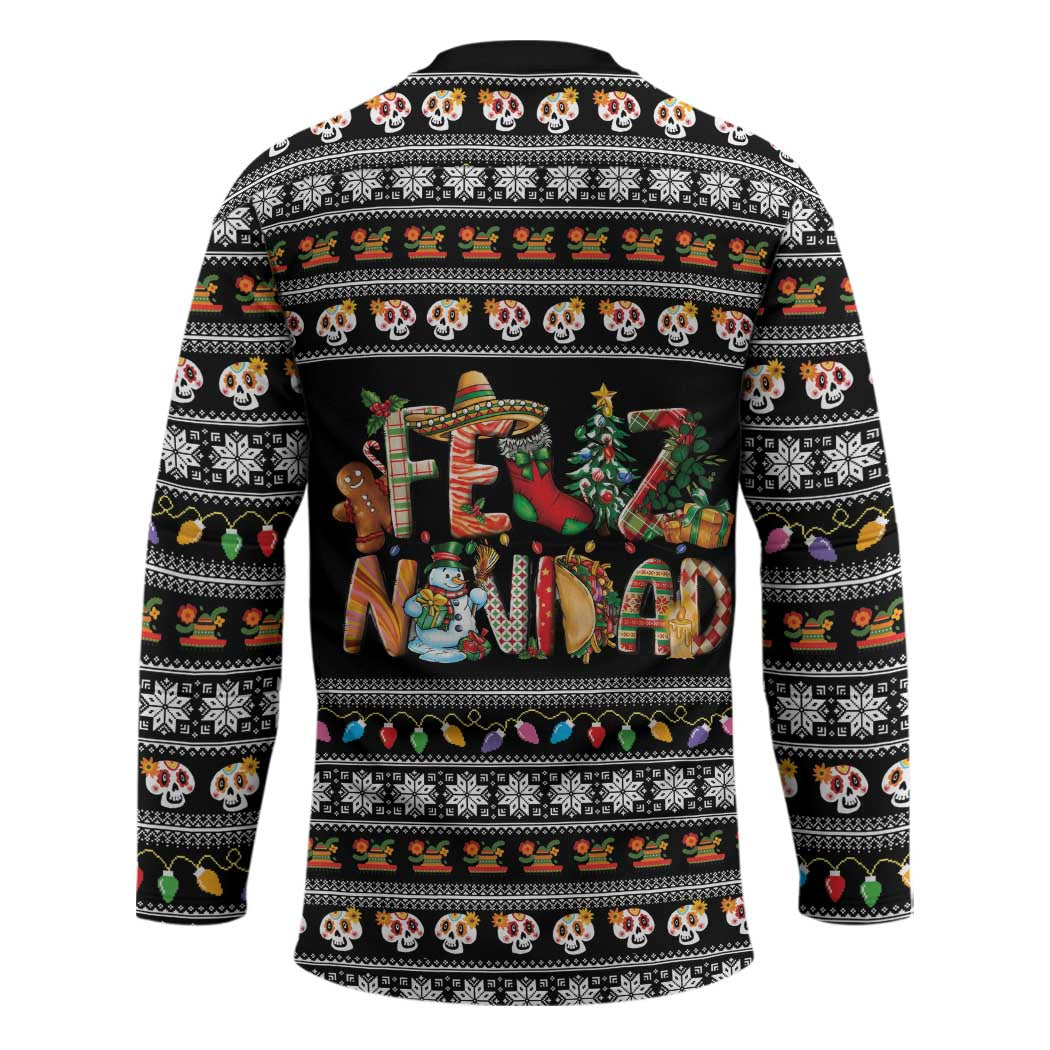 Mexican Sumbrero and Snowman Christmas Hockey Jersey Feliz Navidad Mexico - Wonder Print Shop