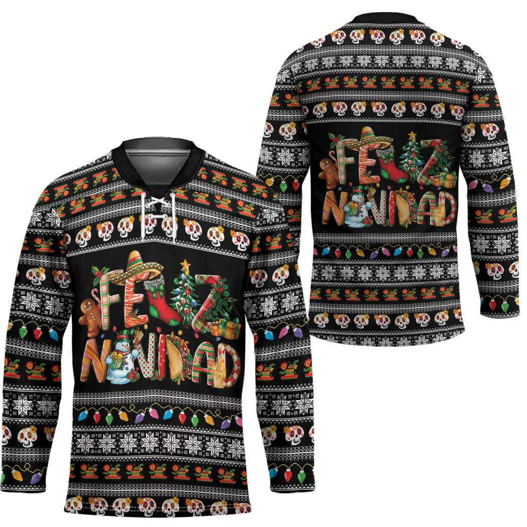 Mexican Sumbrero and Snowman Christmas Hockey Jersey Feliz Navidad Mexico - Wonder Print Shop