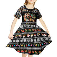 Mexican Sumbrero and Snowman Christmas Kid Short Sleeve Dress Feliz Navidad Mexico - Wonder Print Shop