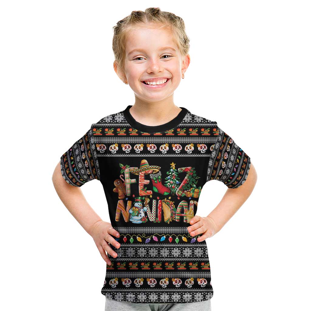 Mexican Sumbrero and Snowman Christmas Kid T Shirt Feliz Navidad Mexico - Wonder Print Shop