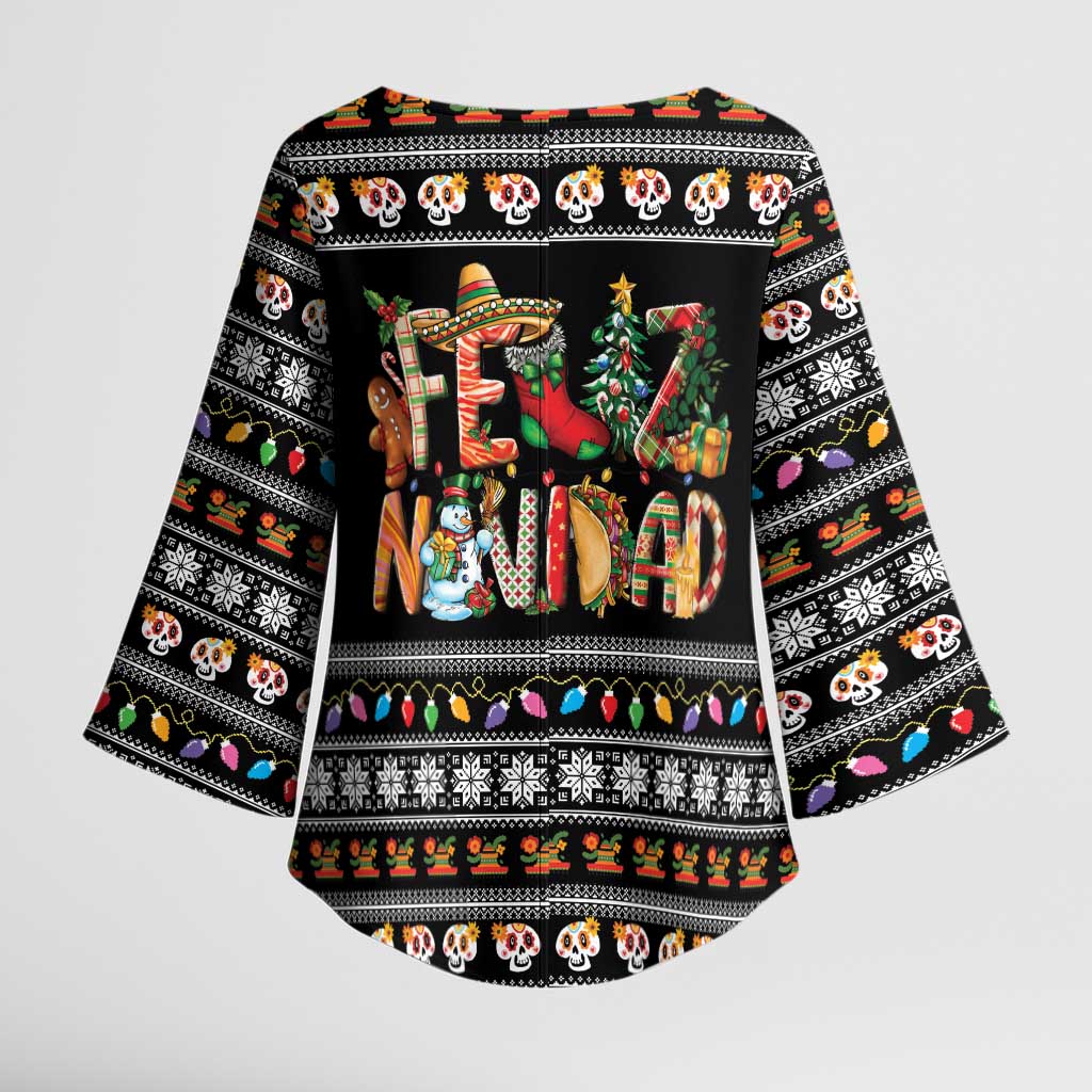 Mexican Sumbrero and Snowman Christmas Kimono Sleeve Blouse Feliz Navidad Mexico - Wonder Print Shop