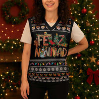 Mexican Sumbrero and Snowman Christmas Knitted V-Neck Vest Feliz Navidad Mexico - Wonder Print Shop