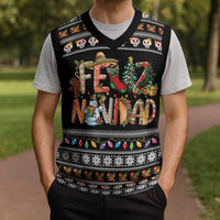 Mexican Sumbrero and Snowman Christmas Knitted V-Neck Vest Feliz Navidad Mexico - Wonder Print Shop