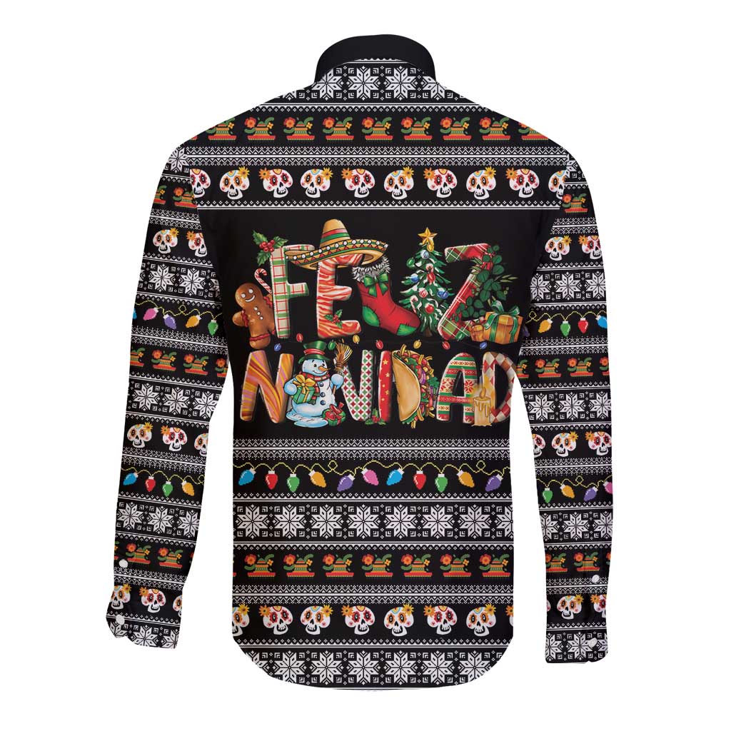 Mexican Sumbrero and Snowman Christmas Long Sleeve Button Shirt Feliz Navidad Mexico - Wonder Print Shop