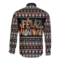 Mexican Sumbrero and Snowman Christmas Long Sleeve Button Shirt Feliz Navidad Mexico - Wonder Print Shop