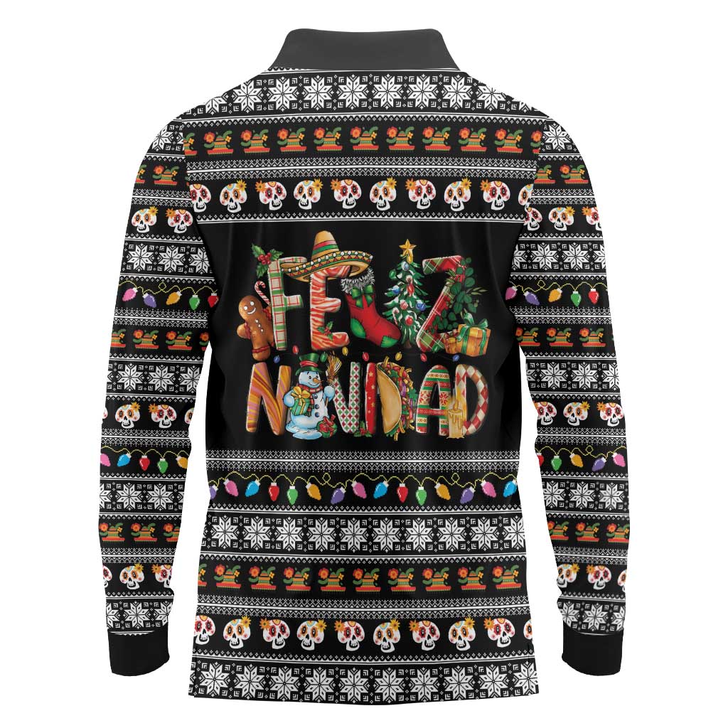 Mexican Sumbrero and Snowman Christmas Long Sleeve Polo Shirt Feliz Navidad Mexico - Wonder Print Shop