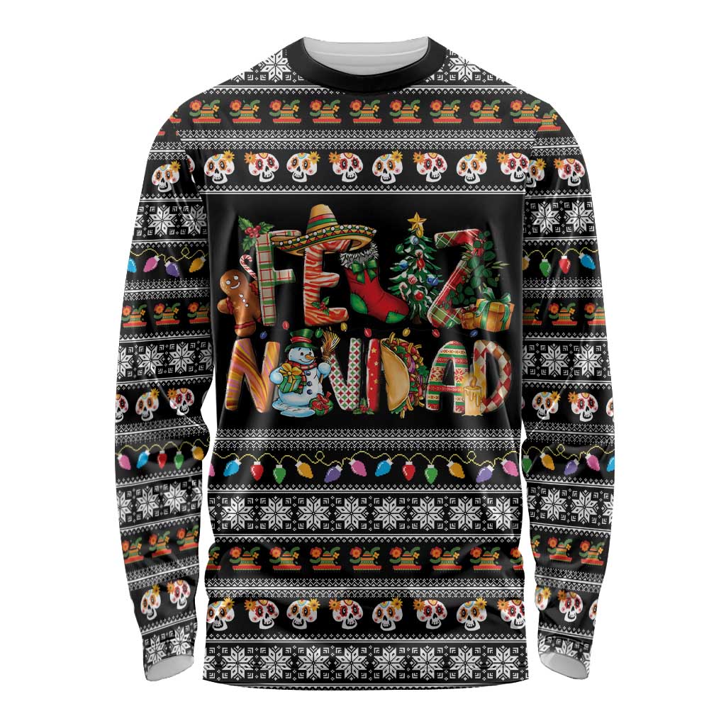 Mexican Sumbrero and Snowman Christmas Long Sleeve Shirt Feliz Navidad Mexico - Wonder Print Shop