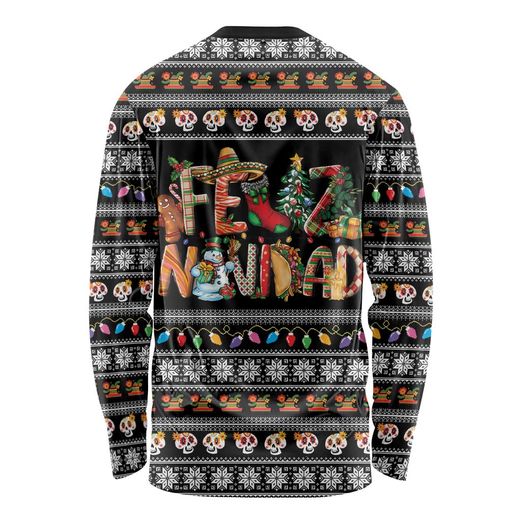 Mexican Sumbrero and Snowman Christmas Long Sleeve Shirt Feliz Navidad Mexico - Wonder Print Shop